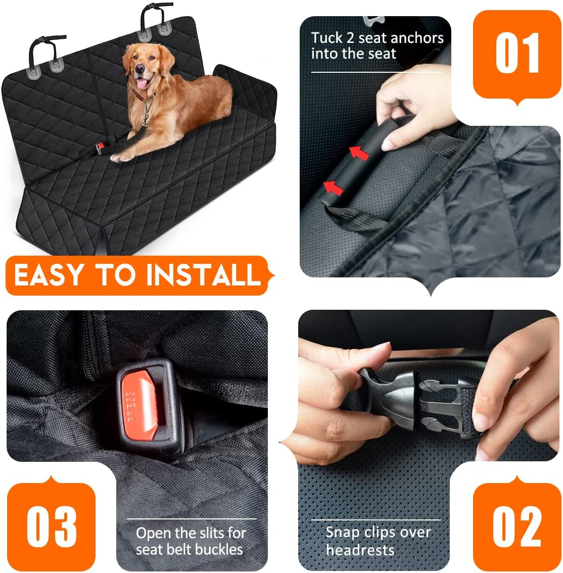 Premium Waterproof Dog Car Seat Cover - Non-Slip Back Seat Protector for Pets, Compatible with Most Cars, Trucks, and SUVs - Black